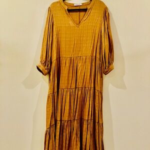 Flowy tiered Tan Mustard Seed Dress WIth Pockets